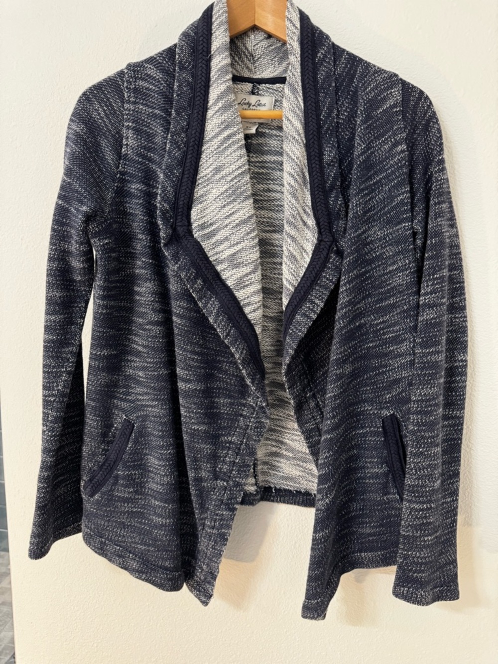 Lucky Brand Navy and White Marled Open-Front Cardigan